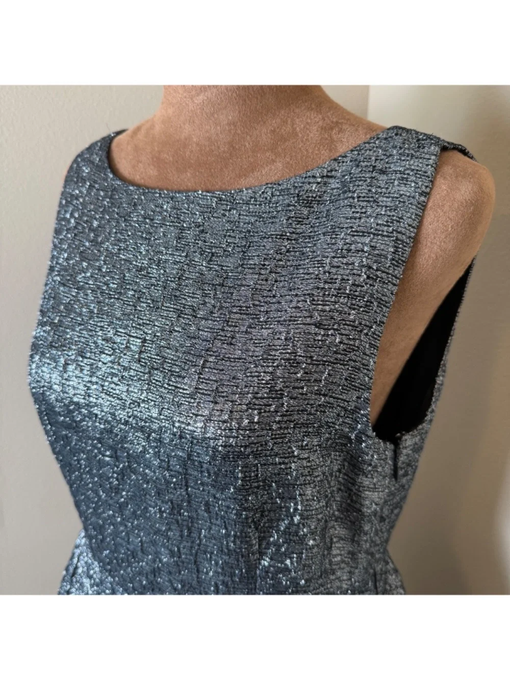 Kate Spade Andi Metallic Peplum Cocktail Dress Womens 8 Black Silver Formal